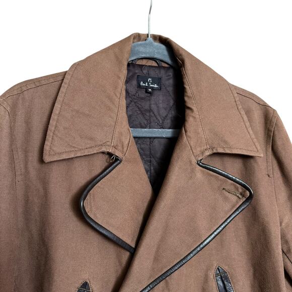 Paul Smith Men's Canvas Peacoat Coat Jacket Size M with Black Leather Trim - Picture 7 of 8